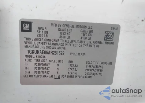 2010 GMC Yukon Sle из США, поврежденный, VIN 1GKUKAE06AR251522